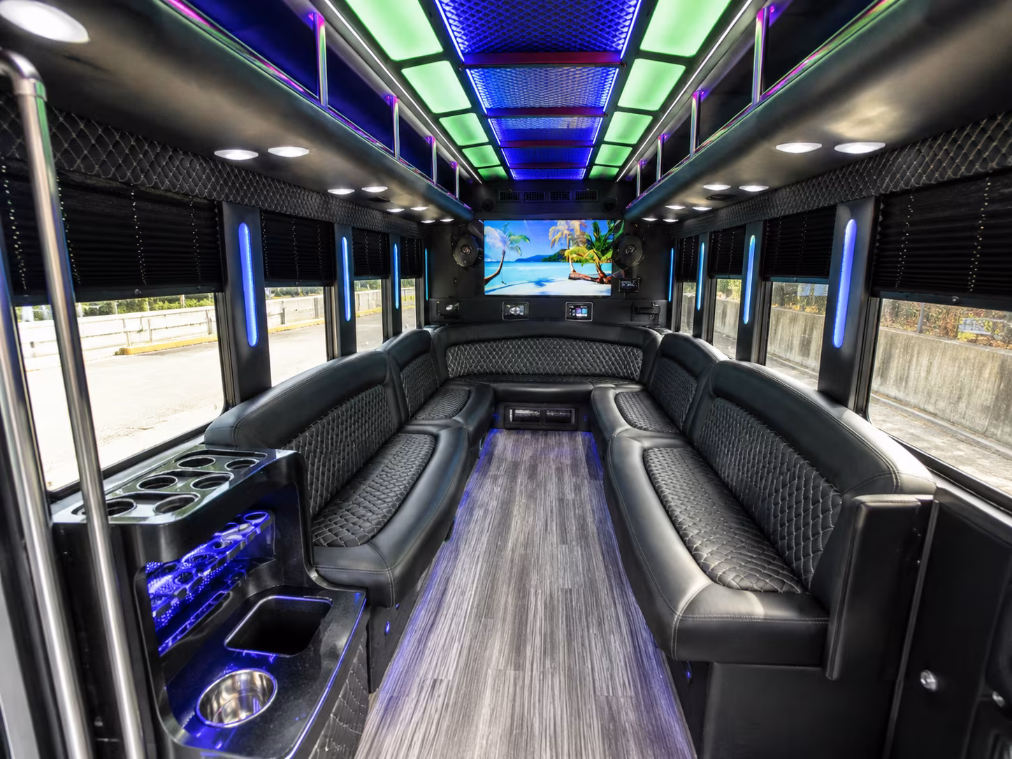 houston 18 passenger party bus inside